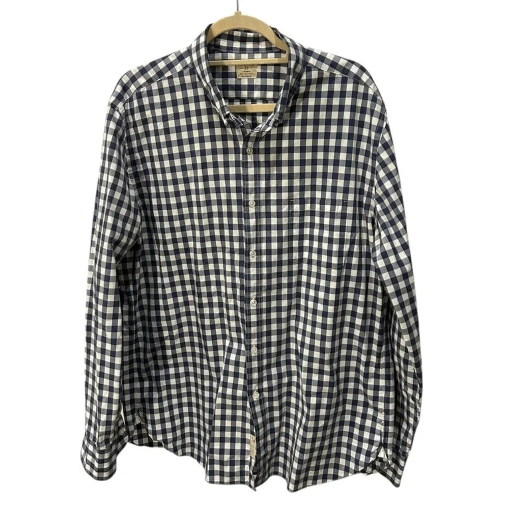 j. crew blue white buffalo check plaid 2 ply cotton mens shirt XL
